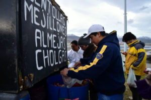 En horas de la tarde se ofrecieron Centolla a 300 pesos por unidad, Mejillones y Cholgas x bolsa de 4,5 kg a 200 pesos y Almejas a 60 pesos el kg.