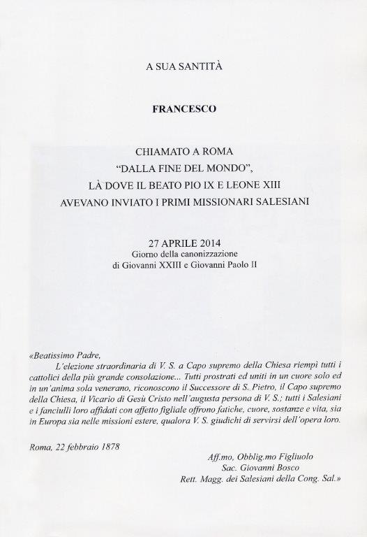 Carta dedicada al Papa Francisco.