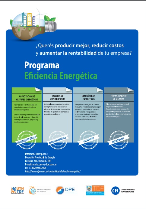 La UTN se encuentra formando gestores energéticos para realizar diagnósticos gratuitos de eficiencia en micro, pequeñas y medianas empresas. Los diagnósticos a las empresas serán realizados por los gestores y serán gratuitos ya que el costo será solventado por el mismo programa que es financiado por el CFI. 