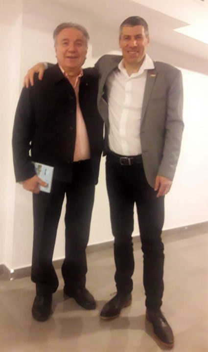 El Ing. Mario Ferreyra, secretario de Políticas Institucionales del Rectorado de la UTN, junto al escritor Alejandro Scomparin, director de Relaciones Institucionales de la UTN Buenos Aires.
