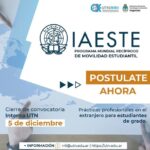 Convocatoria 2024 | IAESTE – PROGRAMA MUNDIAL RECÍPROCO DE MOVILIDAD ESTUDIANTIL. 